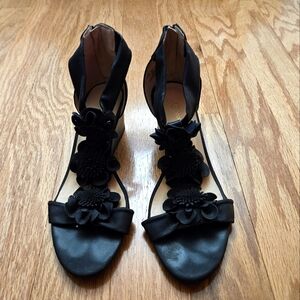 Black Wedge Sandals w/Detailing